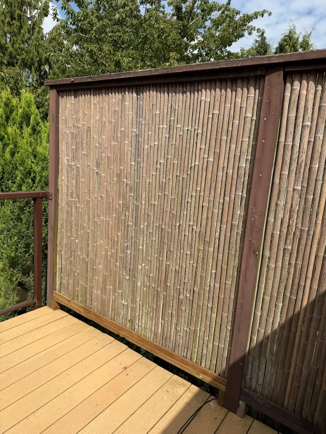 Done — frame rebuilt, original bamboo kept, deck refinished.