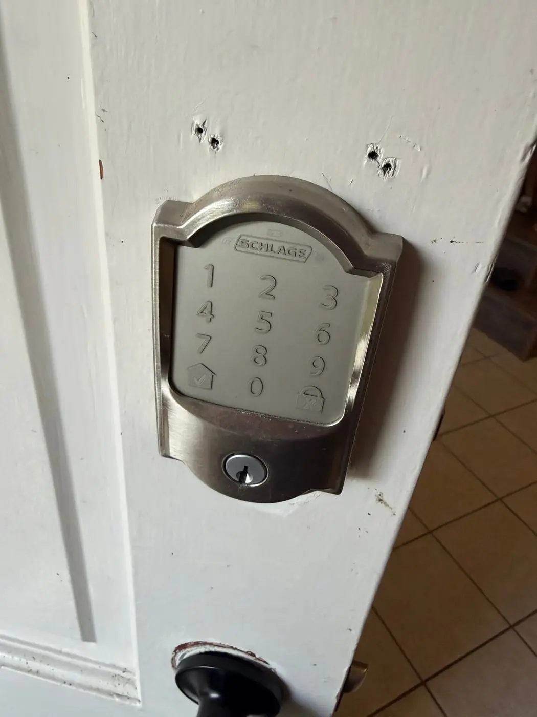 Keypad deadbolt in, codes set before we left.