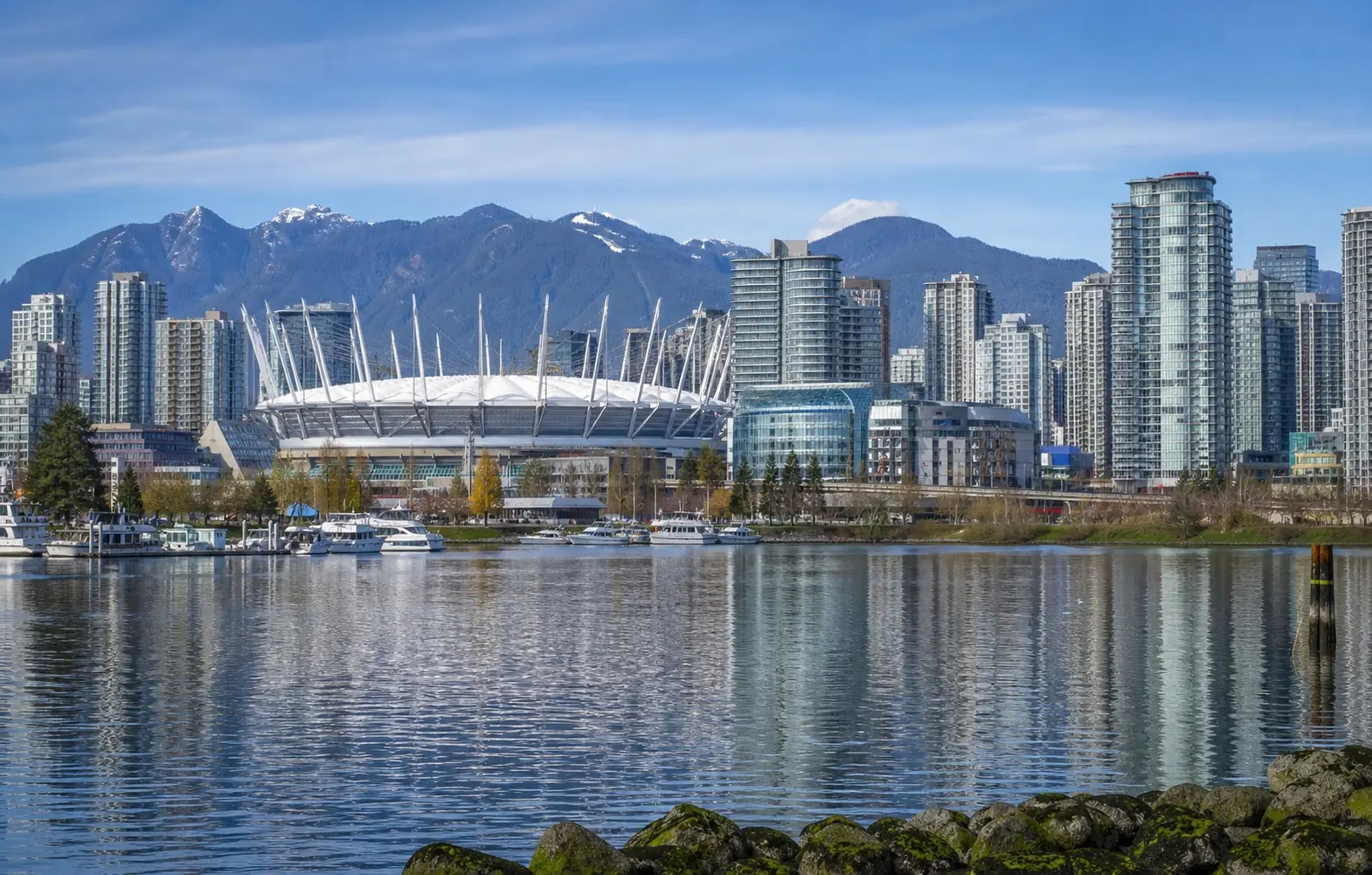 Vancouver skyline, BC Place and the North Shore mountains